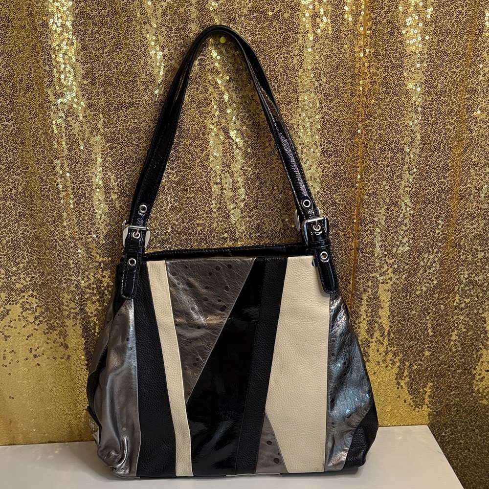 Sharif Black, Silver, and Cream Shoulder Bag Genuine Leather